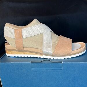 Cream and White Wedge Sandals with Crisscross Straps